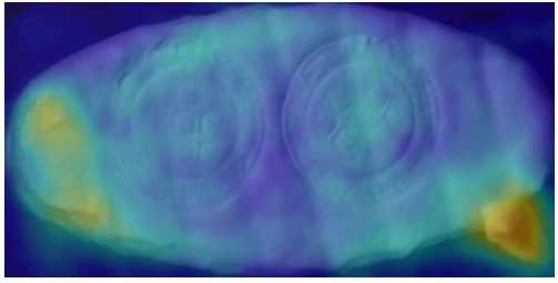 Vision industrielle 21 Détection d'anomalies sur fromage (vue de dessus) : écarts surlignés par le modèle — CIM Atlantique